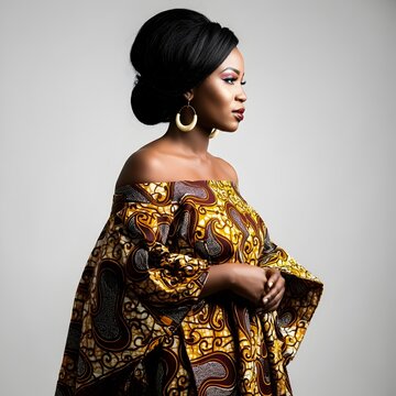 portrait of a beautiful african fashion model wearing traditional attire