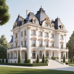 Obraz premium Photorealistic 3D visualization of a classic European-style mansion