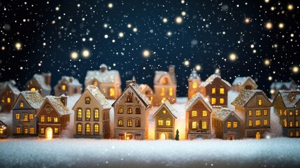 Fototapeta premium Miniature Christmas Village with Glowing Lights
