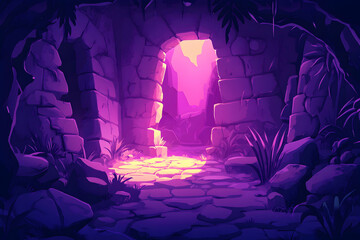 Stone Archway Illustration -  Fantasy Landscape with Purple Glow