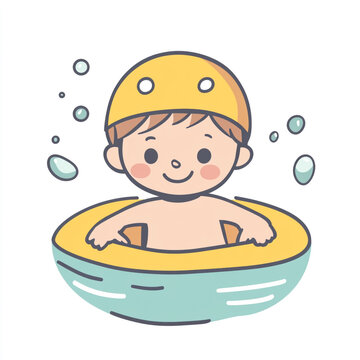 recommend clip art: A cute cartoon illustration of a baby swimmer swimming in the pool.