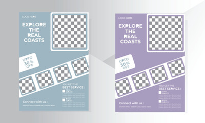 A travel flyer with rounded square shapes