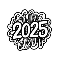 2025, lettering, sketch, black, white, new year	