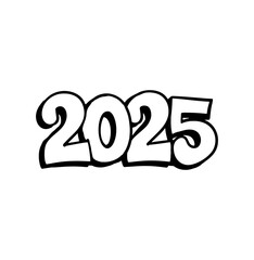 2025, lettering, sketch, black, white, new year	