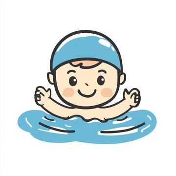 recommend clip art: A cute cartoon illustration of a baby swimmer swimming in the pool.