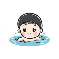 A cute cartoon illustration of a baby swimmer swimming in the pool.