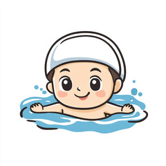 A cute cartoon illustration of a baby swimmer swimming in the pool.