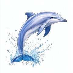 Playful Bottlenose Dolphin Leaping and Splashing Out of the Water on Isolated Background