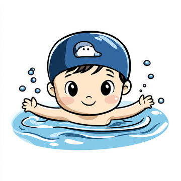 recommend clip art: A cute cartoon illustration of a baby swimmer swimming in the pool.