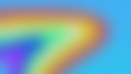 Rainbow colors appear distorted over a blue gradient background, enhanced by a grainy noise texture effect, ideal for web banner or poster designs.