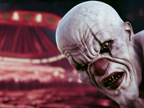 3D rendering of an evil looking clown.