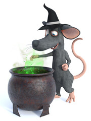 3D rendering of a cartoon mouse wizard.