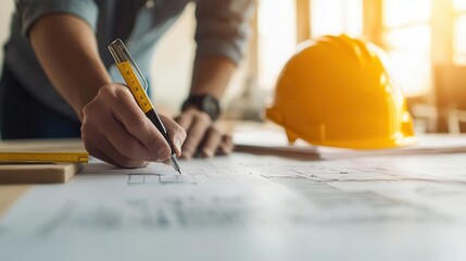 Engineer on-site reviewing environmental impact assessments for a new building, Environmental impact review, Sustainable construction