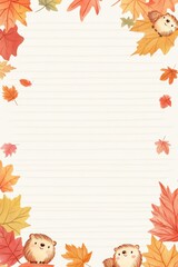Cute and colorful autumn-themed stationery featuring hedgehogs and leaves.