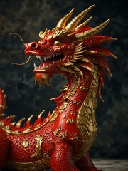 Red and gold Chinese dragon symbolizing strength.