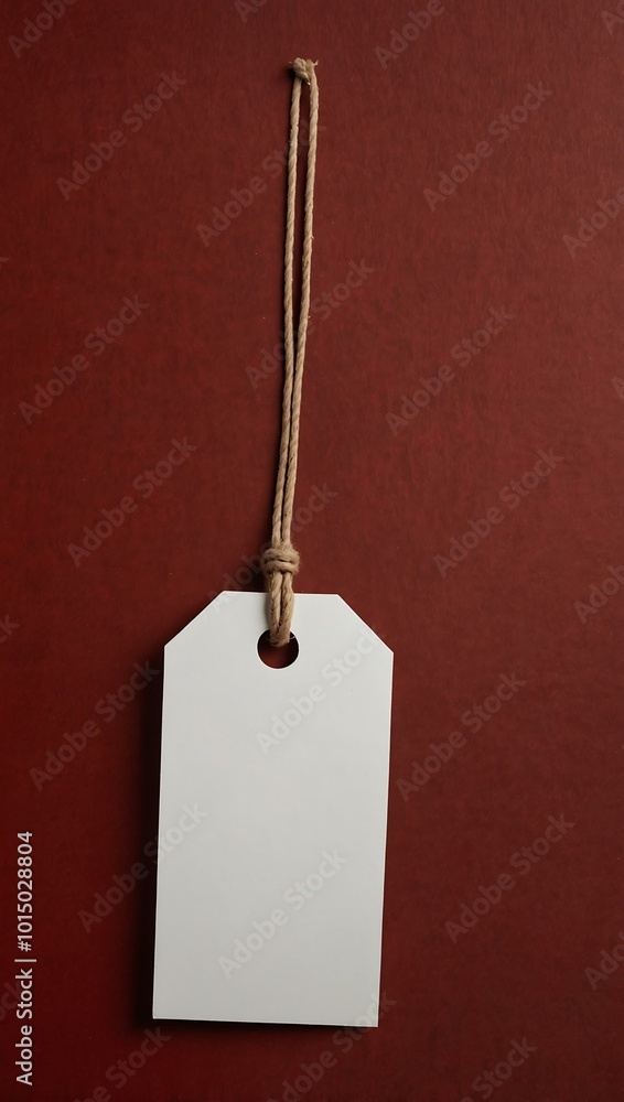 Poster red background with an empty tag next to a coffee cup.