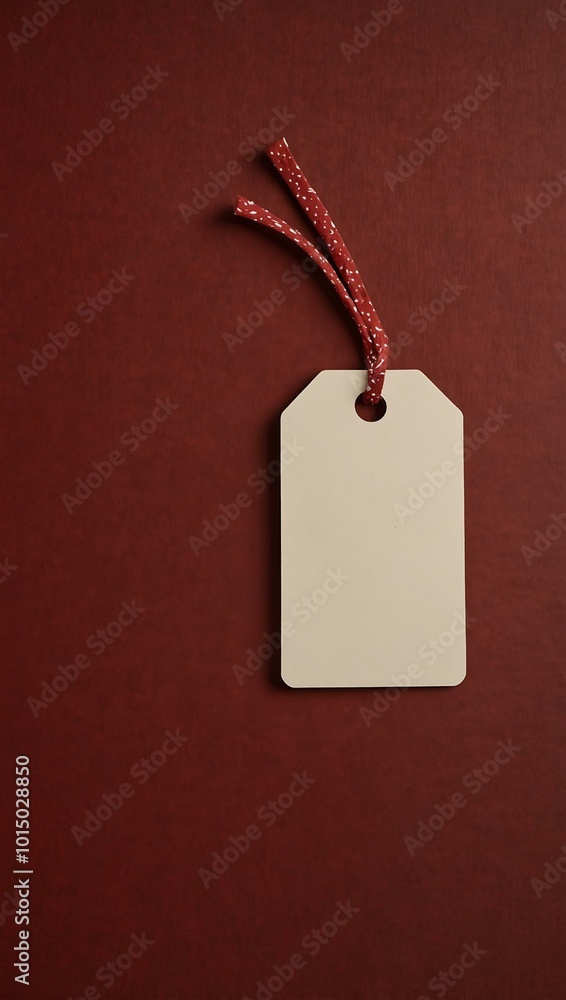 Poster red background with an empty tag next to a coffee cup.