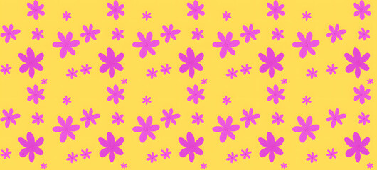 Big and Small Pink Seamless Floral Pattern with Dark Yellow Background