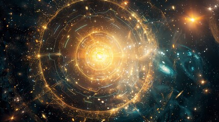 A cosmic scene featuring a starry sky and glowing sacred geometry symbolizing new beginnings.