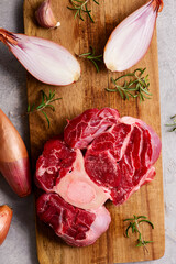 Raw cut of osso bucco prepared for cooking.style hugge.