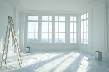 White Room with Windows and Ladder - Interior Design Photo