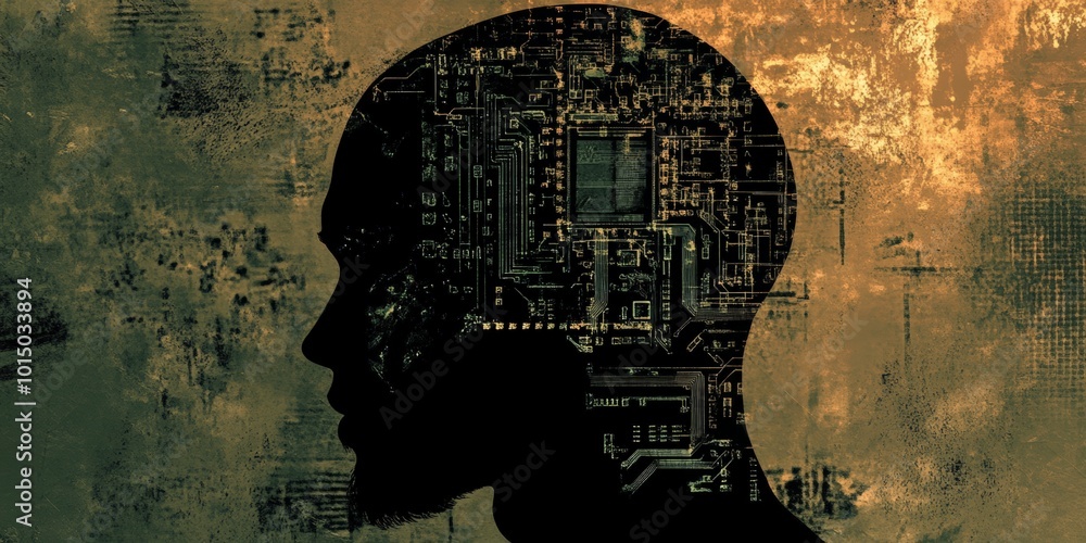 Aufkleber silhouette of a man with a circuit board pattern representing technology and innovation.