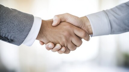 Close-up of two hands shaking in agreement, showcasing partnership and collaboration in a professional setting.