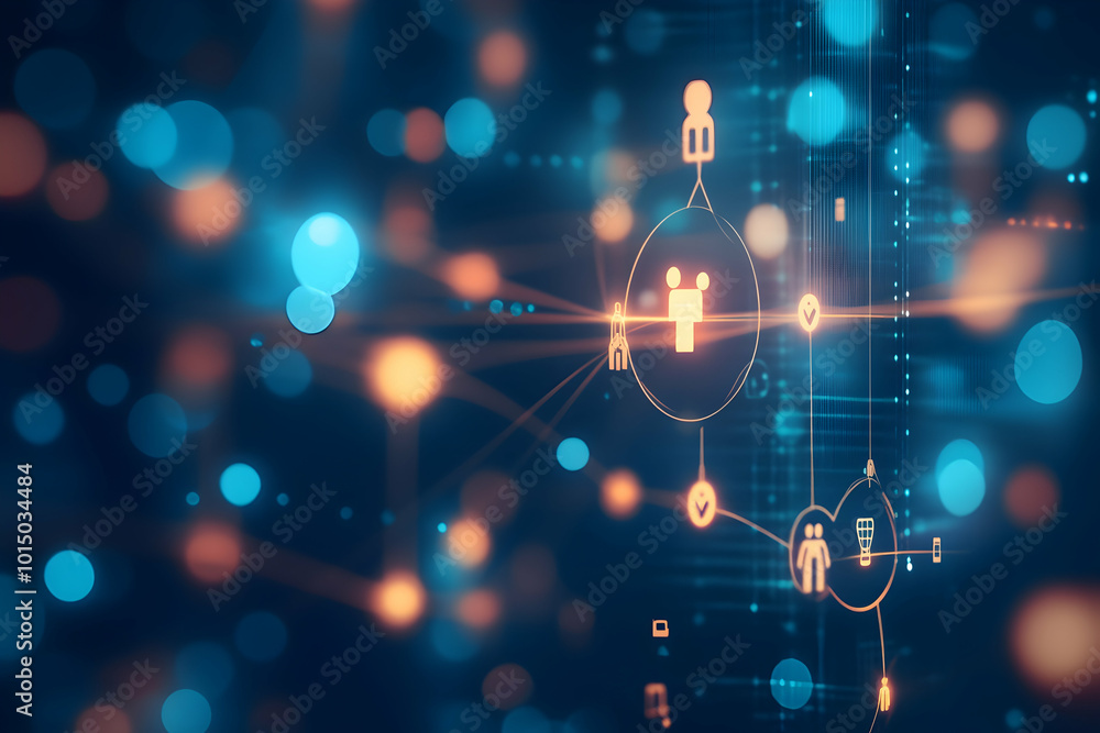Poster abstract digital network background with bokeh lights