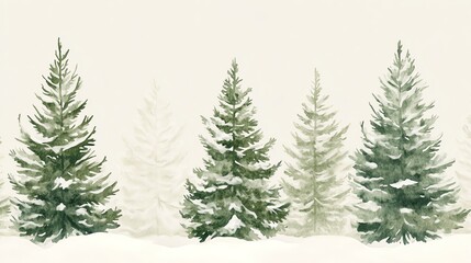Obraz premium A serene watercolor of evergreen trees standing in peaceful snow, evoking a tranquil winter landscape and natural beauty.