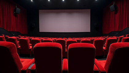 Obraz premium A luxurious cinema with plush velvet seats, the soft glow of the screen creating a calm, ambient atmosphere._00001_