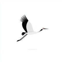 Obraz premium Crane Silhouette in Flight on White Background
