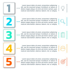 5 step info graphic template. List diagram, chart with five numbers. Business infographic, presentation, modern layout design with vertical elements. Vector illustration.