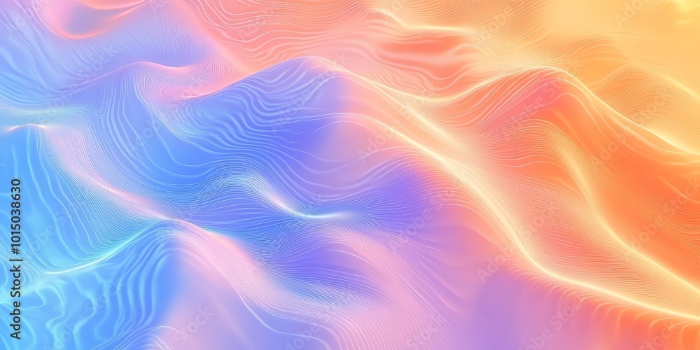 Poster abstract gradient waves in soft hues of pink and blue, creating a serene atmosphere.