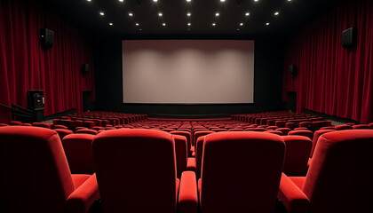 Elegant theater hall with plush velvet seating, the soft glow of the screen creating a tranquil atmosphere._00001_