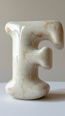 Fototapeta premium A 3D rendered letter 'F' made of marble. The letter is in a light, off-white color with brown veins.
