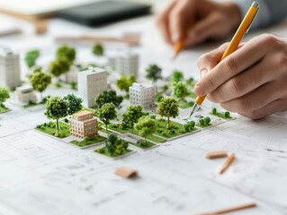 Engineer working on a sustainable drainage system design to reduce urban flooding, Sustainable drainage system, Urban resilience