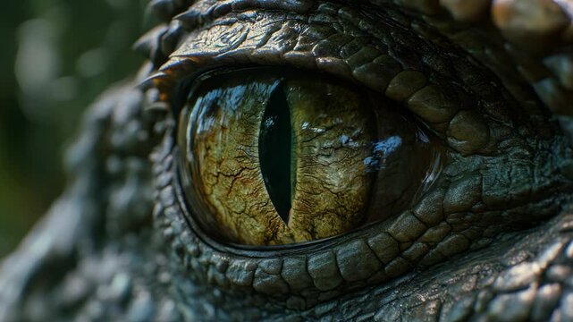 A close up shot of a moving eye of a crocodile or other reptile
