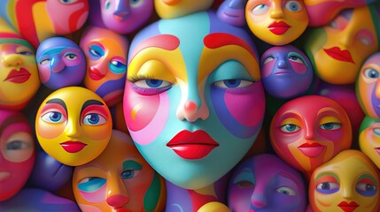 Obraz premium Collection of colorful face digital art cartoon illustration 3d animation