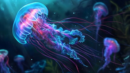 Fototapeta premium Vibrant Glowing Jellyfish Vector Design