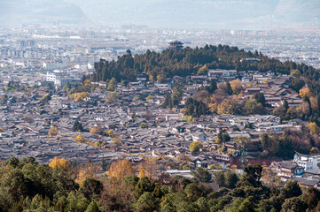 Overlooking the Old Town of Lijiang, a famous cultural tourist attraction in western China.