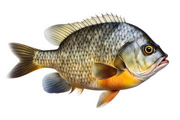 Bluegill fish on white background, Ai Generated