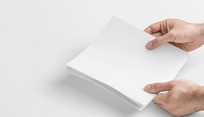 Obraz premium Hands holding blank sheets of paper, ready for printing or drawing, minimalist concept.