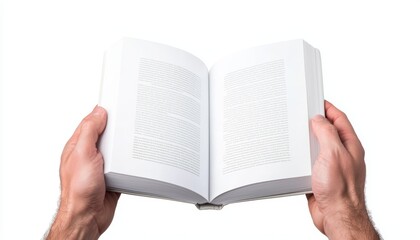 Fototapeta premium Open book held in hands, showcasing blank pages. Ideal for educational and creative concepts.