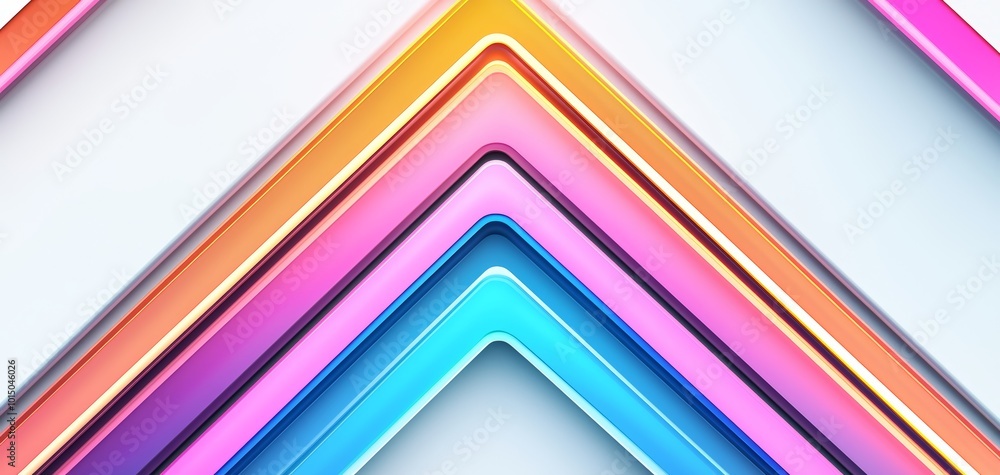 Poster colorful layered shapes creating a visually striking abstract composition on a white background.