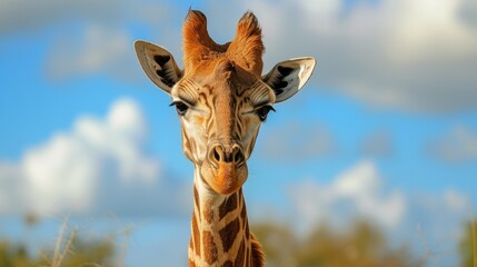 Fototapeta premium Giraffe in a natural environment with vibrant colors. backgrounds of amazing animals in their natural habitat