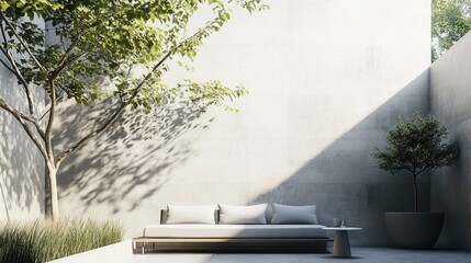 Luxurious Modern Loft Patio Design with Concrete Walls and Tropical Greenery