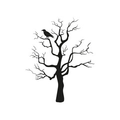 Silhouette of a tree without leaves. Black and white vector image.