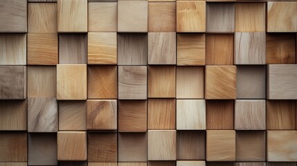 Fototapeta premium Modern 3D Wood Mosaic Wall Decor with Geometric Shapes and Unique Design