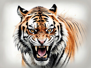 Naklejka premium a illustration of angry tiger in white background