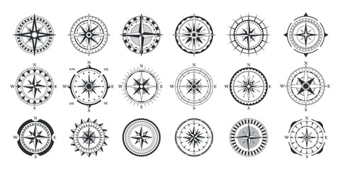 Set Of Artistic Compass Illustrations Showing Multiple Designs And Patterns Blending Traditional And Modern Elements
